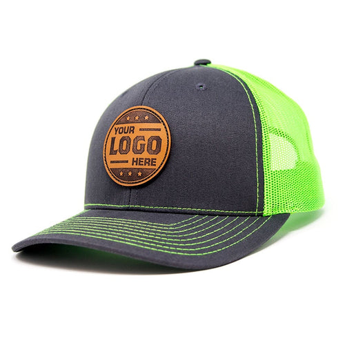 3-Pack: Richardson Leather Patch Trucker Cap - Custom Engraved