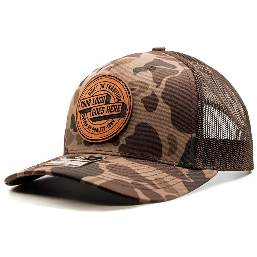 3-Pack Richardson 112PFP Leather Patch Camo Trucker Caps - Customizable